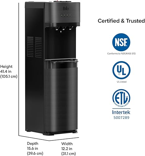 Miniatura 9 de Brio Dispensador de agua de carga inferior autolimpiante acero inoxidable negro 3 ajustes de temperatura agua caliente habitación y fría aprobado