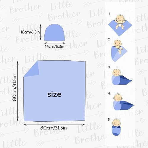 Miniatura 3 de Manta para recién nacido con juego de gorro, manta elástica suave para bebés niños y niñas de 0 a 3 meses (hermano)