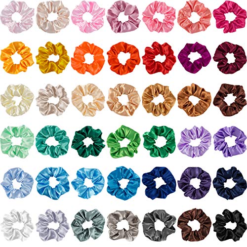 Madholly 42 pieces Satin Hair Scrunchies Elastic Vintage Hair Ties Ponytail Holder for Women and Teen Girls in 42 colors
