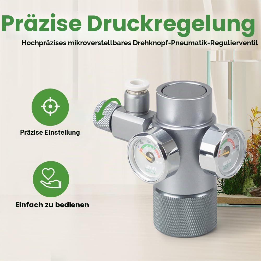 CO2 Regler für Aquarien, W21.8, Mini CO2 Druckregler, Druckmessgerät mit Oberer Öffnung und Rückschlagventil für das Kohlendioxidsystem von Aquarien