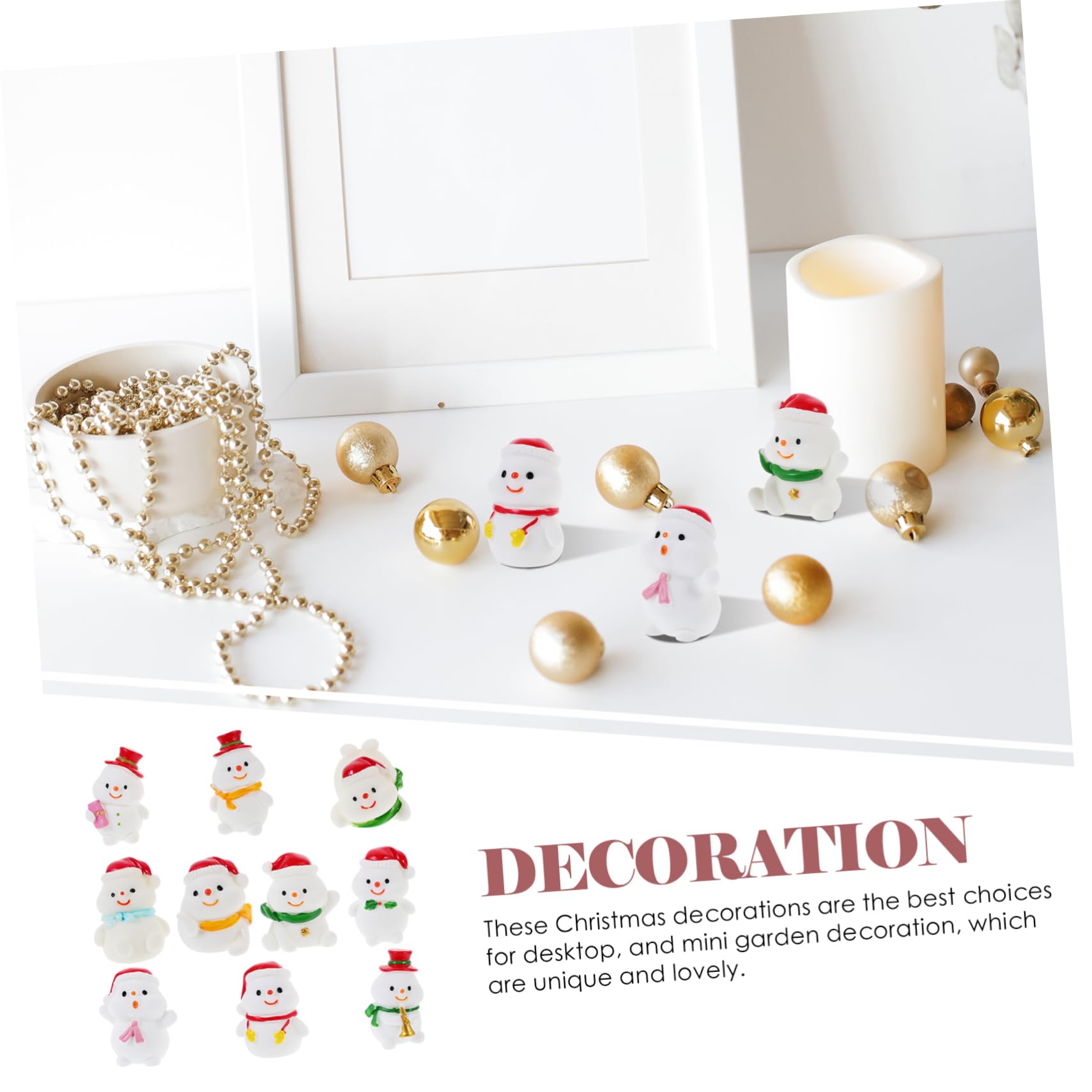 Yardenfun 10pcs Christmas Snowman Ornaments Resin Miniature Snowmen Decorative Statues Christmas Tree Decor Home Decor