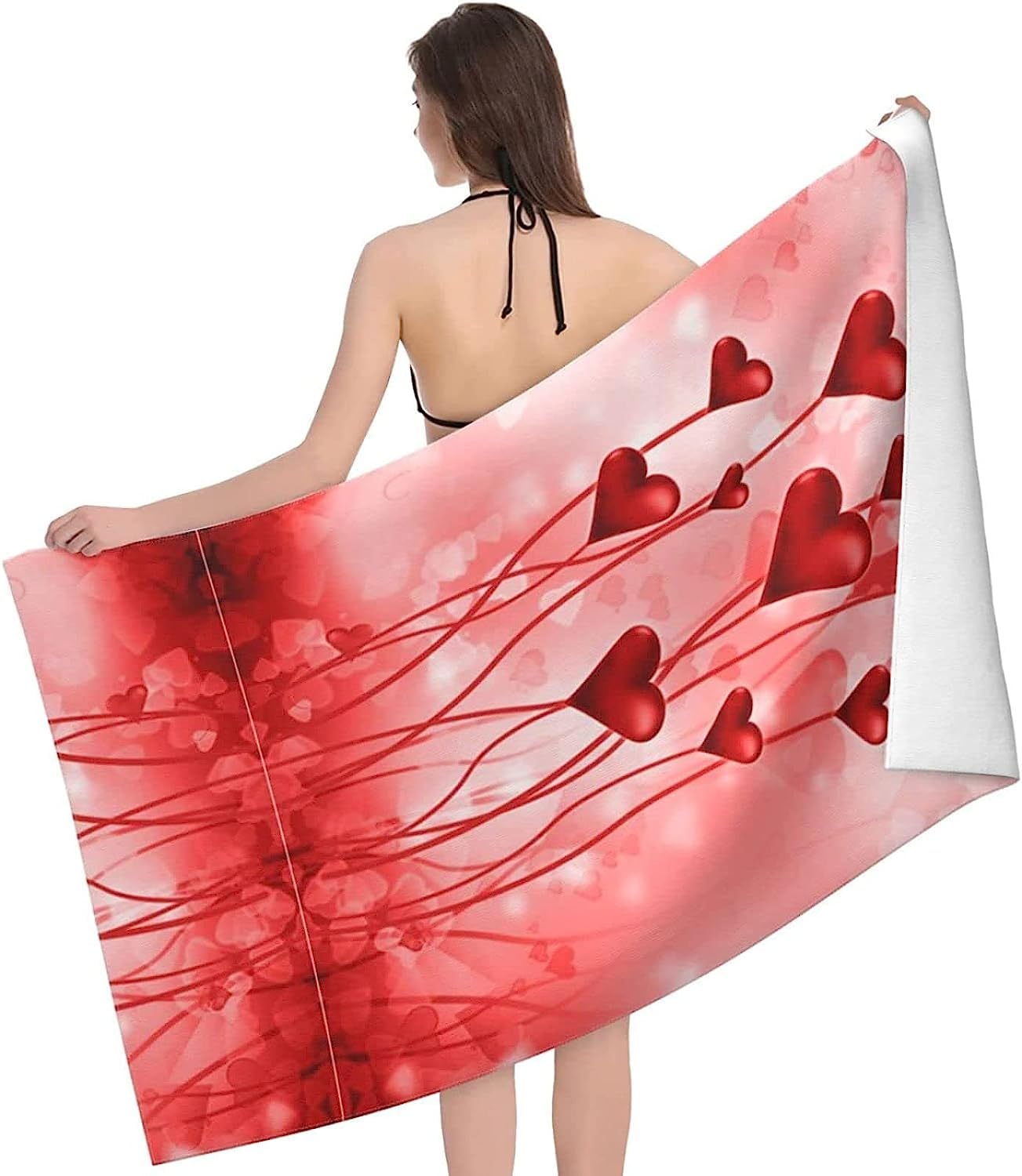 Serviette De Plage 3D, Séchage Rapide Microfibre Serviette De Bain, Coeur Romantique Serviettes De Plage XXL 200 X 200 Cm, Voyages, Camping, Vacances, Femme Homme Enfant Drap De Plage -6F2G