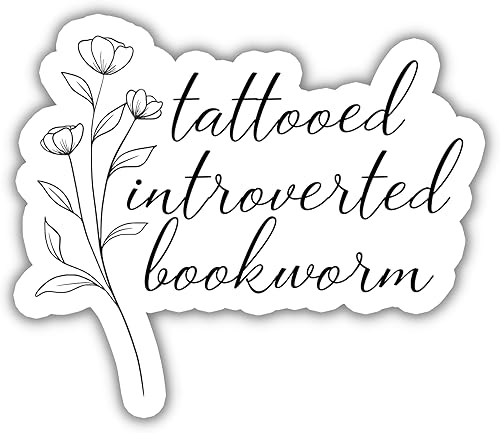 Tattooed Introverted Bookworm Sticker, Bookish Water Assistant Die Cut Sticker for Laptop Phone Water Bottle, Kindle Stickers for Boy Adult Girl,