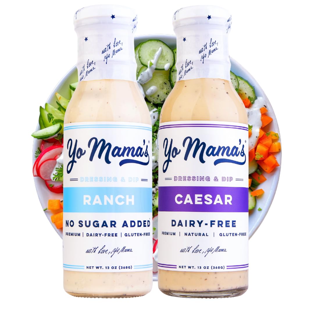 Yo Mama's Foods Keto Ranch & Caesar Combo Dressing and Dip - Pack of (2) - Dairy Free, Gluten Free, Low Sodium, and All Natural!