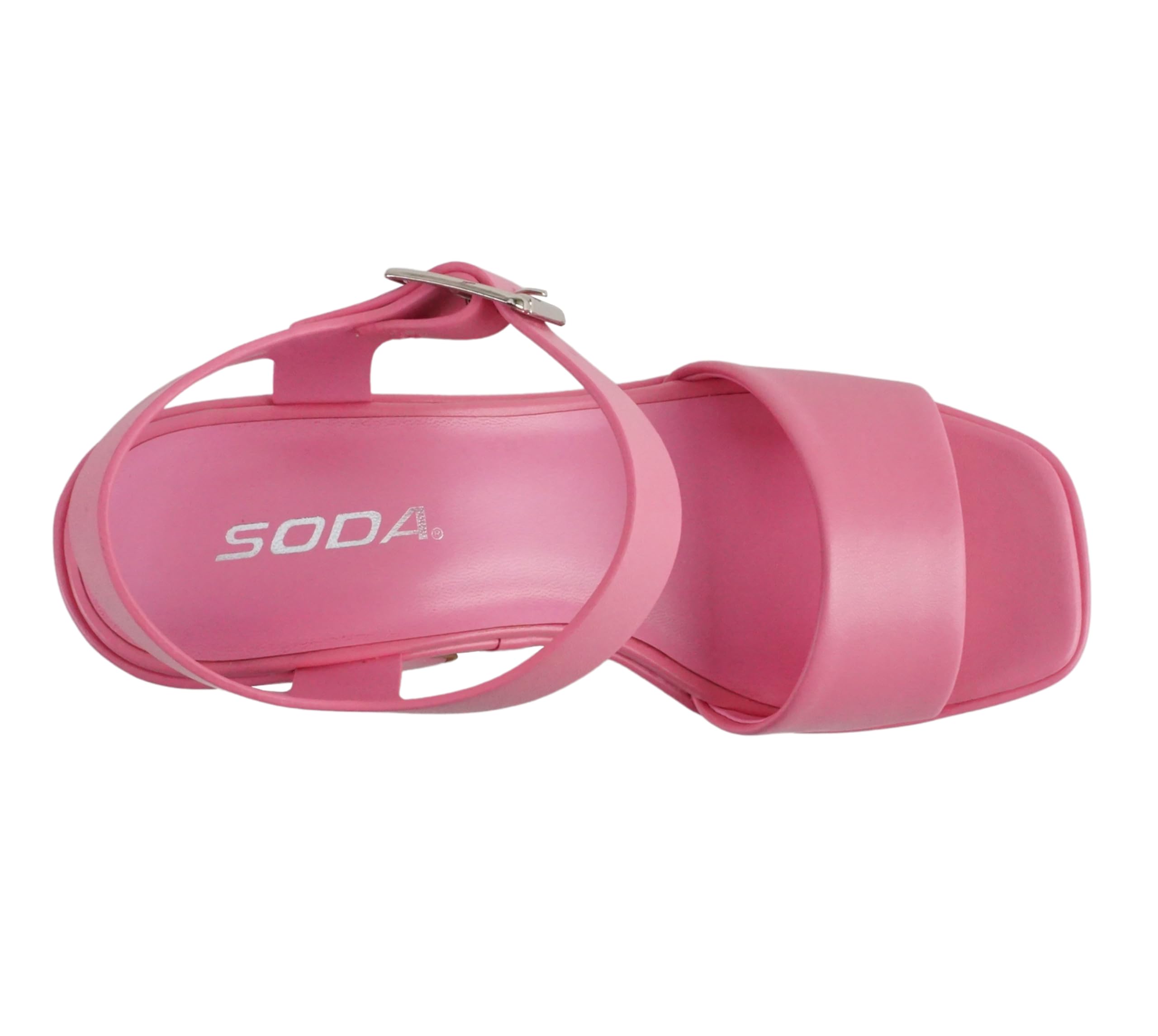 Soda Launch ~ Women Open Toe Ankle Strap Platform Chunky High Heeled Sandal: 7 Pink Pu