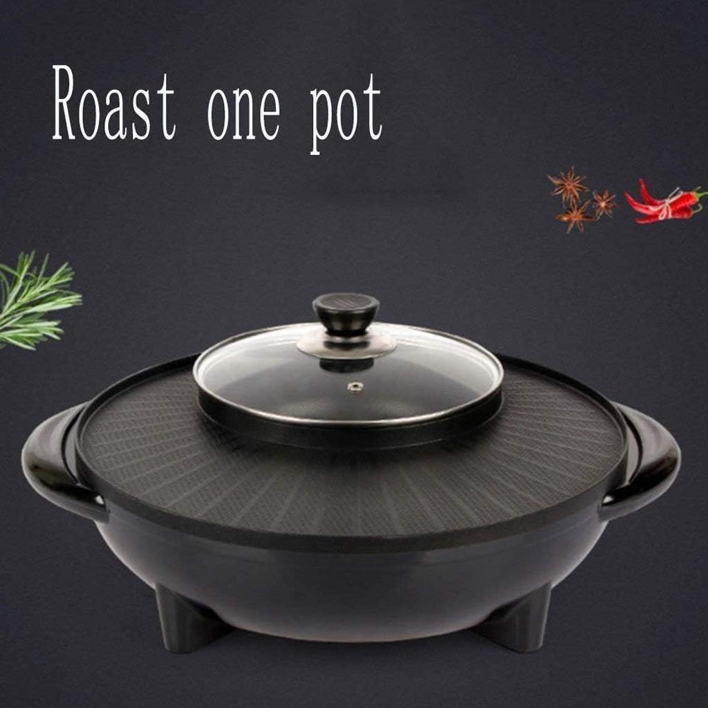 Barbecue Hot Pot, Non-Stick Electric Skillet with Glass Lid -piece Cooker