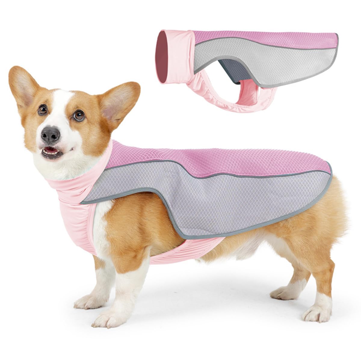 Dog Cooling Vest, Summer Dog Harness Cooler Jacket Elasticity Breathable Lightweight Cool Pet Vest with Mesh and D Ring Dog Reflective Stripe Cooler Jacket for Small Large Dogs (Pink,L)