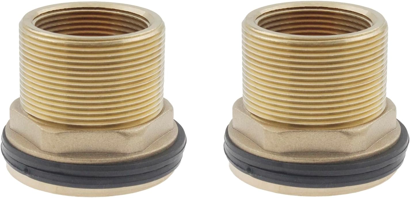 Male Theaded Brass Bulkhead Fitting,SAFYY Soild Water Tank Connector Garden Hose Threaded Rain Barrel Spigot (2, 2'' Male x 1-1/2'' Female)