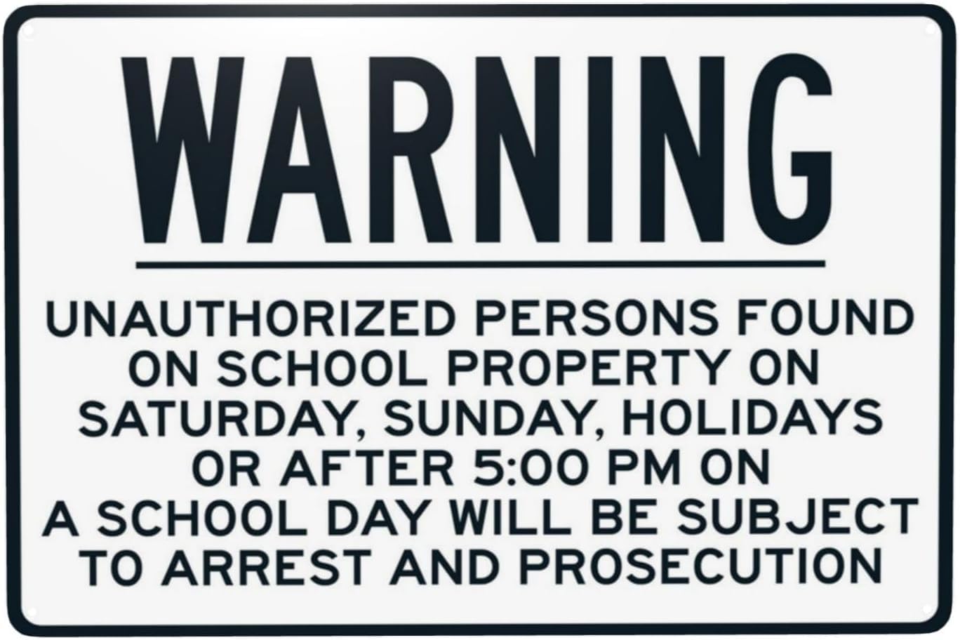 Warning Unauthorized Persons On School Property Rust Free Aluminum Tin Sign - Security Caution with Reflective Sheeting for Elementary Perimeter - 12x16 Inches​