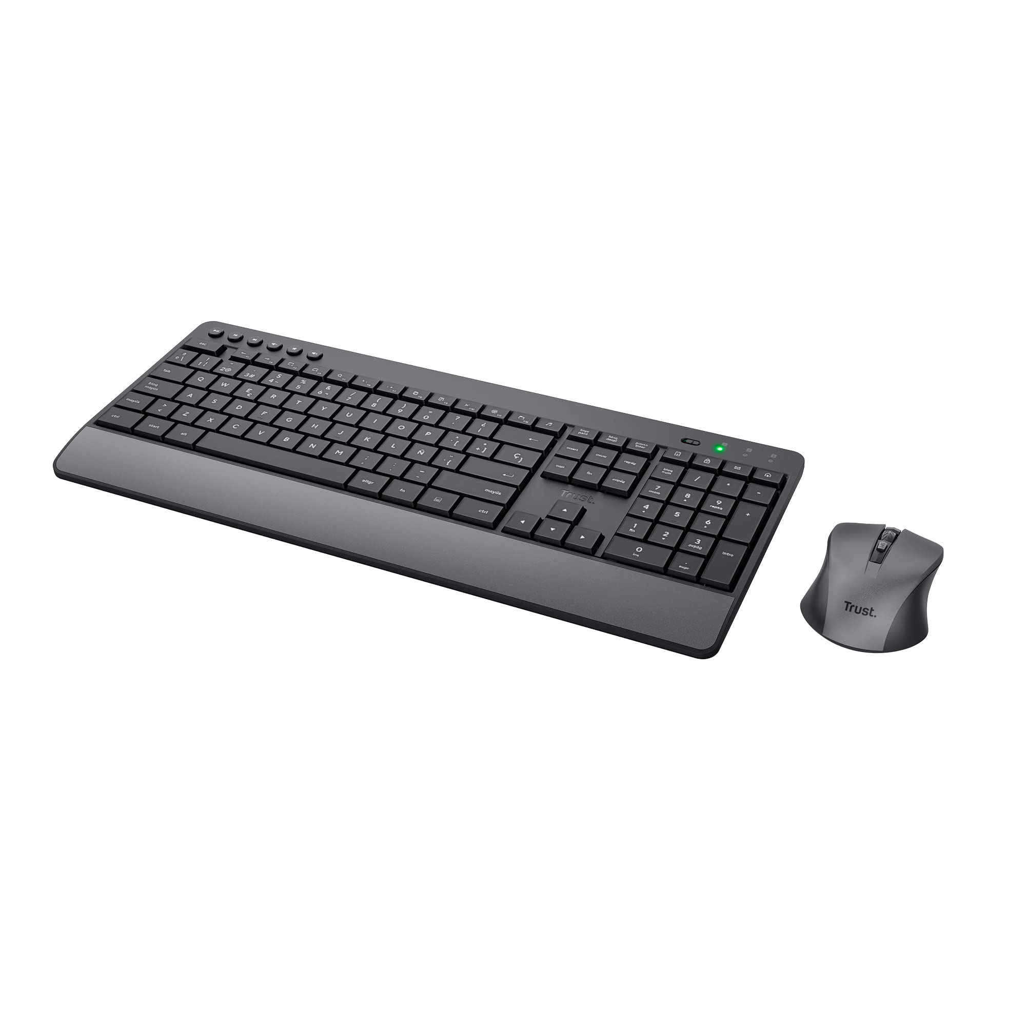 Trust Trezo Spanish QWERTY Wireless Keyboard and Mouse, Sustainable Design, Silent and Ergonomic Keyboard, Wrist Rest, 48 Months of Battery, 2.4 GHz, Mac, PC, Laptop
