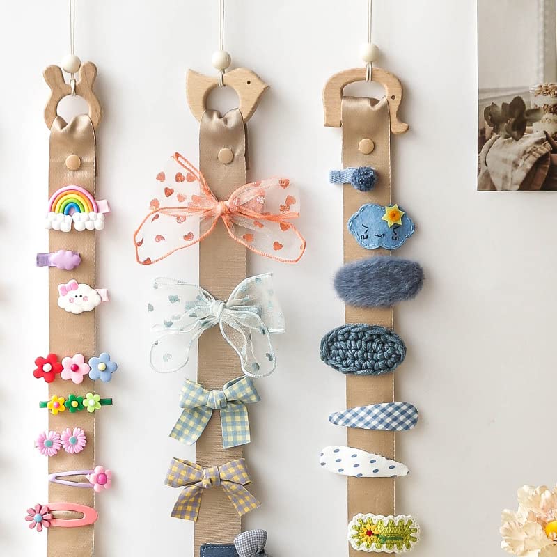 Muulaii 5 Pcs Bow Holder for Girls Hair Bows, Hanging Claw Clip Hair Clip Organizer, Wood Animals and Flower Hair Bow Storage Headband Hanger for Women Girls Hair Bows and Home Decor