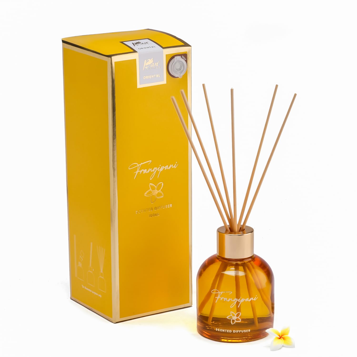 Pan Aromas (100ml) Oriental Frangipani Scented Reed Diffuser Set| Room Air Freshener| Reed Diffuser for Home Fragrance - Offices, Home, Bathroom & Living Room| Lasts Upto 45-60 Days