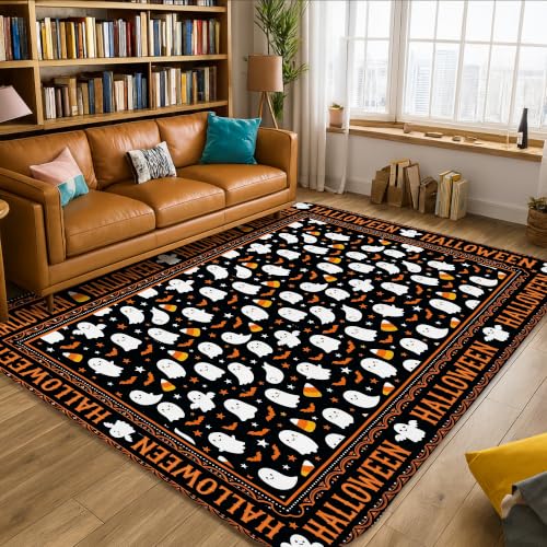 Alfombra de Halloween de pelo bajo lavable y resistente a la decoloración para hogar 2