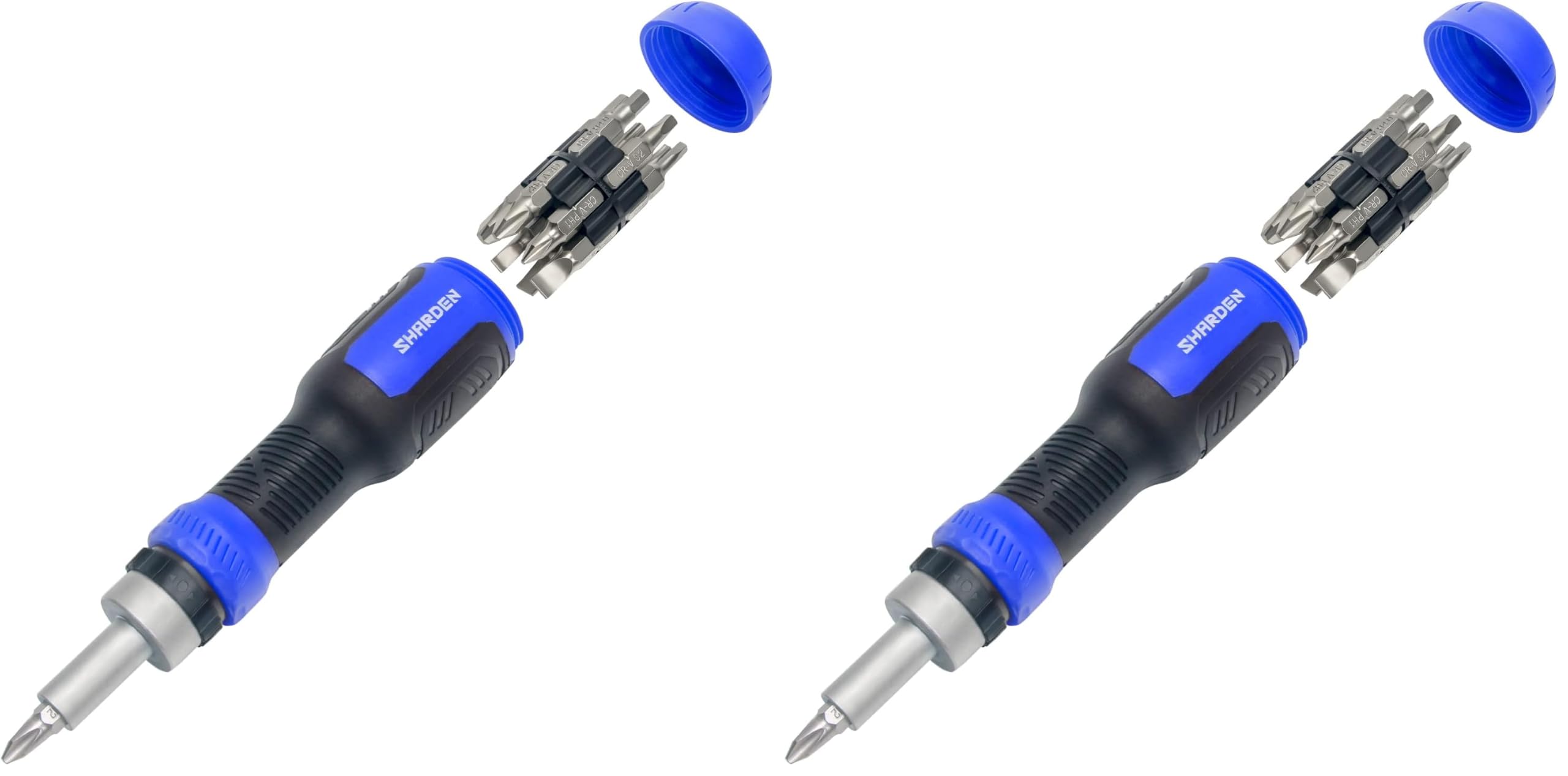 SHARDEN Ratcheting Screwdriver 13-in-1 Ratchet Screwdriver Set Multi Bit Screw Driver All in One Screwdriver with Torx Security, Flat Head, Phillips, Hex, Square and 1/4 Nut Driver (Pack of 2)