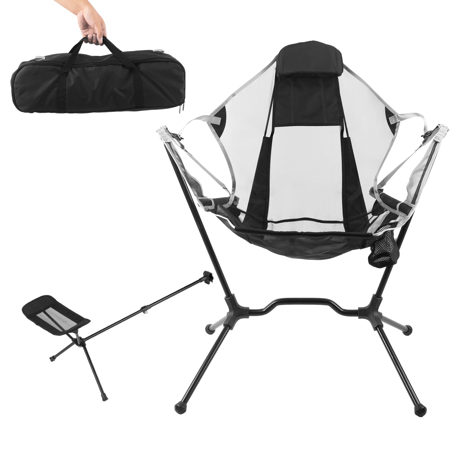MouPkainsReclining Rocking Chair - Comfortable Luxury Camping Chair - Comes with Retractable Leg Rest and Carry Bag - Aircraft Grade Aluminum - Ideal for Outdoor Camping, Stargazing, Patios