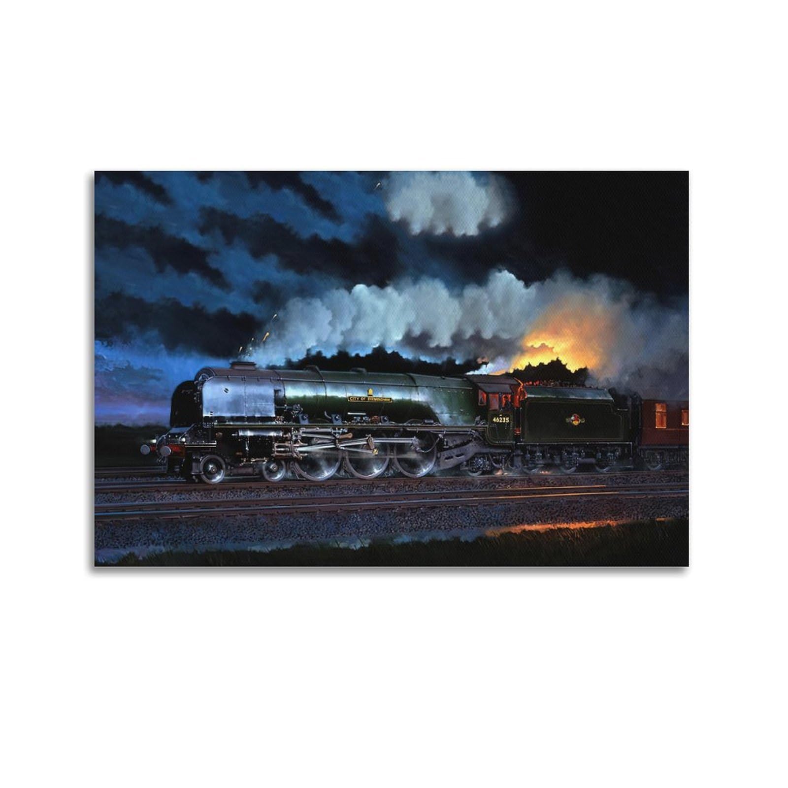 ZSZWHJ Vintage Transport Art Poster Train at Night Poster Decorative Painting Canvas Wall Posters And Art Picture Print Modern Family Bedroom Decor Posters 24x36inch(60x90cm)