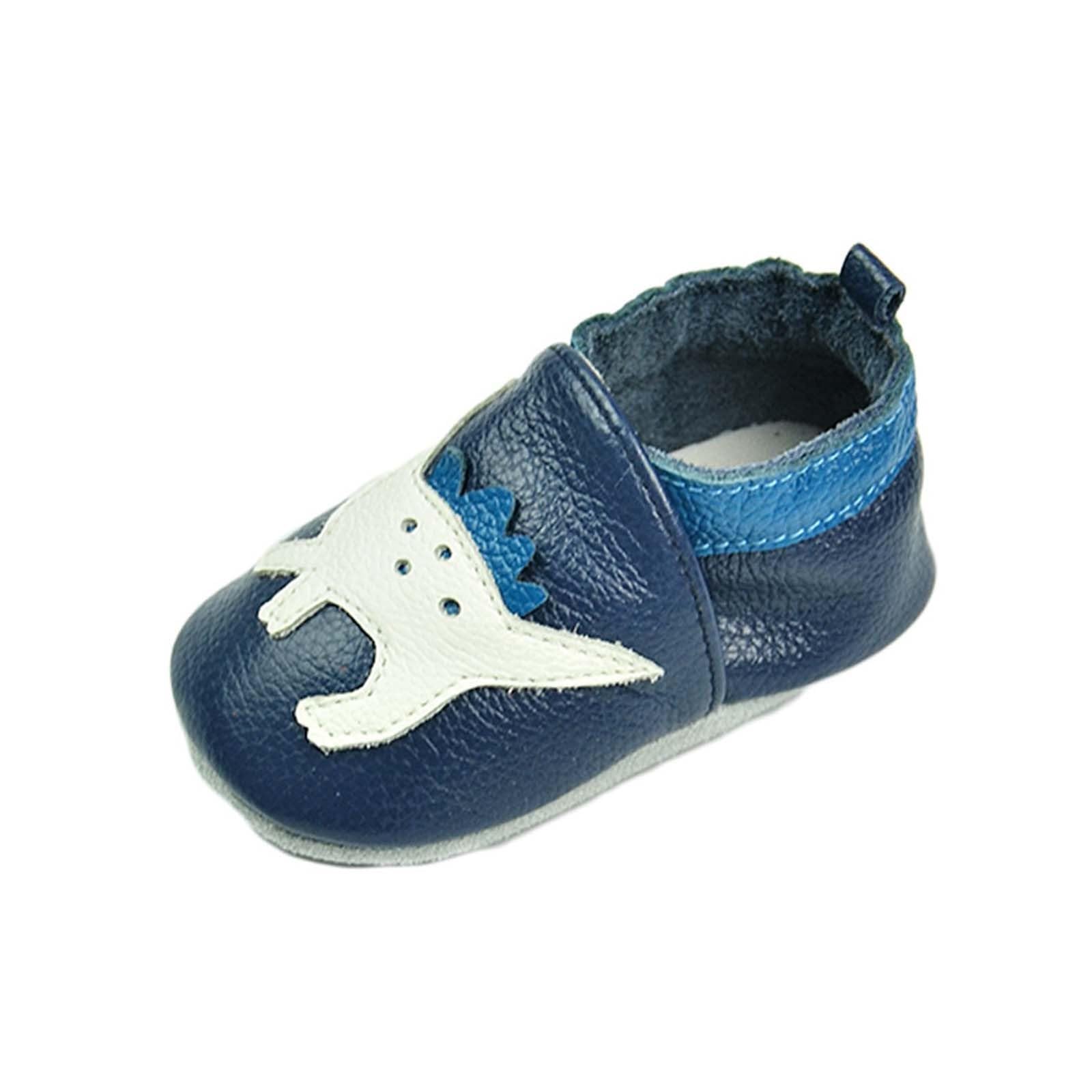 RNTOP Baby Leather Shoes Infant Girls Boys Non Slip Soft Shoes Toddler Soft Sole Christmas Shoes Slippers First Walking Shoes (Blue, 0-3 Months)