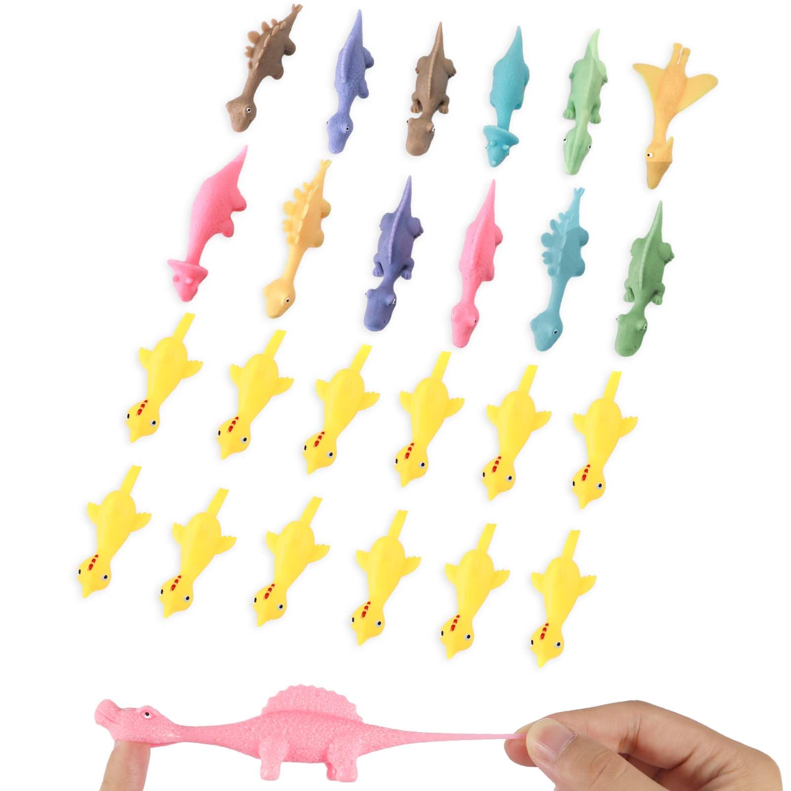 24 Sztuki Zabawek Strzelajacych Palcami, Kurczak z Miekkim Gumowym Palcem Smieszne Mini Latajace Dinozaury dla Chlopców Dziewczat Upominki na Przyjecie (Zólta Laska + Kolorowy Dinozaur)