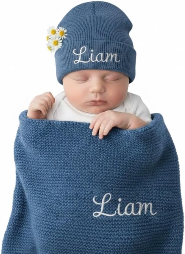 Custom Embroidered Woven Cotton Baby Blanket, 3 Sizes, Soft, Breathable and Durable, Ideal Newborn Gift for Boys and Girls, Great for Birthdays and Baby Showers