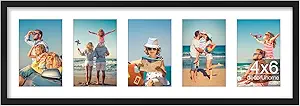 decorUhome 8x24 Picture Frames Collage Wall Decor, Display 5Pcs 4x6 Photos with Mat or 1Pcs 8x24 Unmatted, 5 4x6 Collage Picture Frames for Wall Mounting, Black