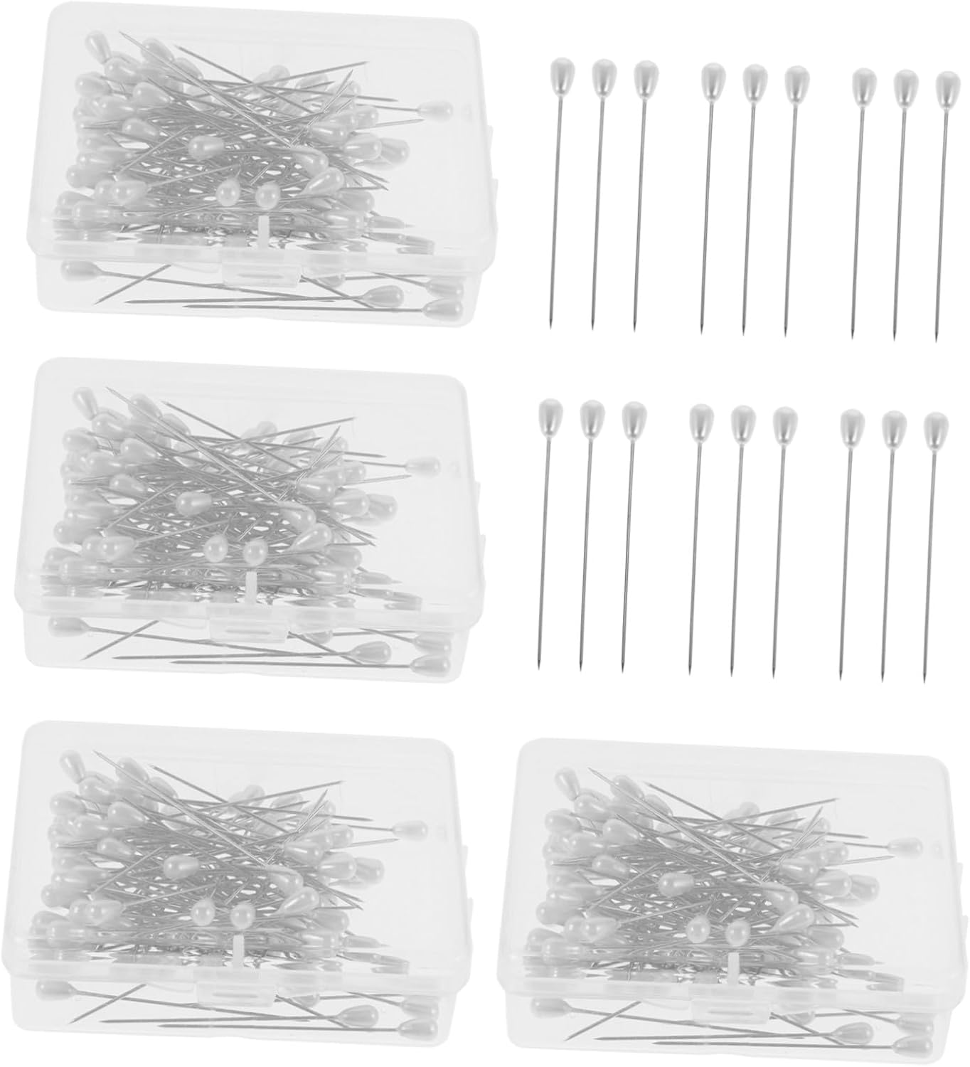 200pcs White Teardrop Pearl Decorative Pins for Sewing and DIY Crafts, Straight Head Pins for Wedding, Jewelry Making, and Floral Arrangements