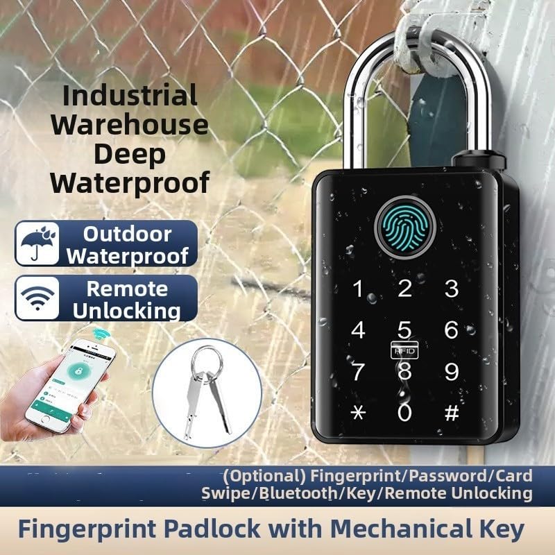 Candado de huellas dactilares, resistente al agua para Tuya Padlock Aplicación de huellas dactilares para seguridad para graffiti para candado inteligente de huellas dactilares con llave (10 mm)