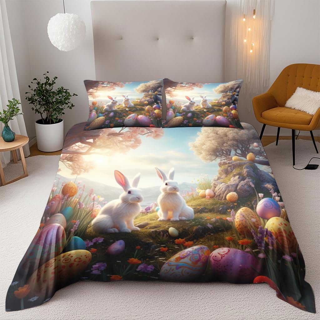 Parure de lit lapin blanc 220x240 cm en microfibre avec 2 taies