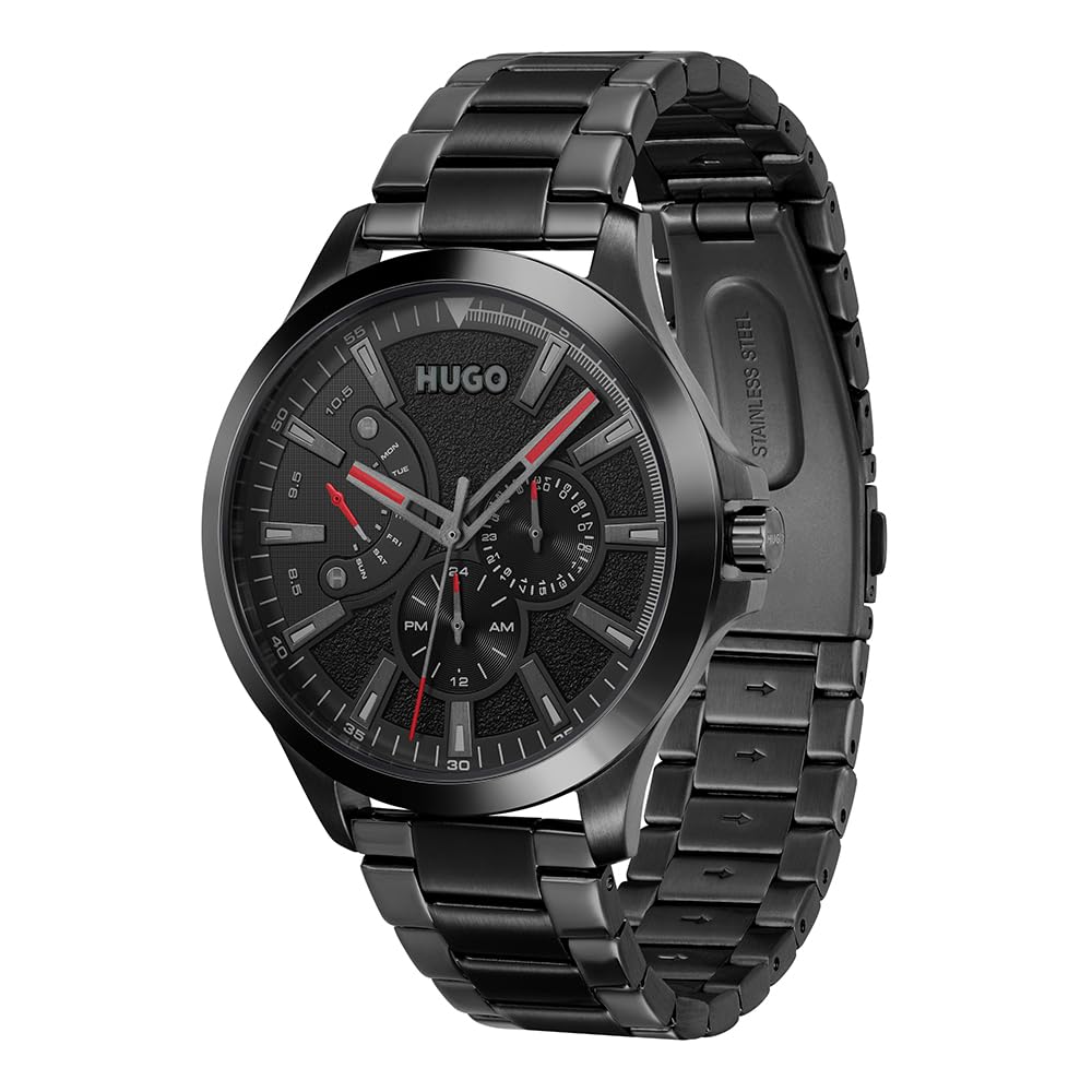 HUGO Multi Zifferblatt Quarz Uhr für Herren Kollektion #LEAP mit Schwarzes Edelstahlarmband - 1530175