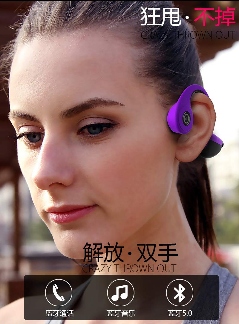 Cuffie a conduzione ossea Bluetooth senza fili in titanio HiFi Stereo con microfono per corsa, guida in bicicletta, impermeabili, auricolari sportivi per Android (viola)