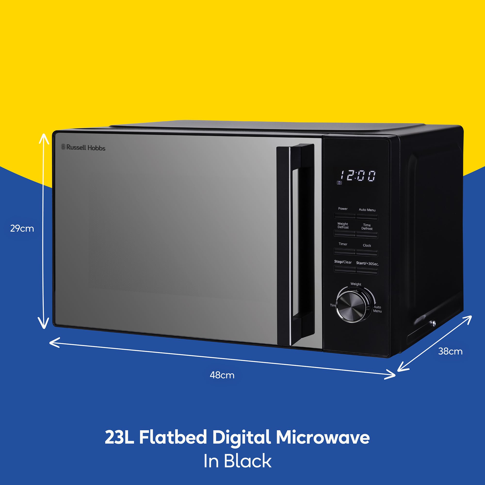 Russell Hobbs 23L Flatbed Digital Microwave with 800W Power, 8 Auto-Cook Menus, Defrost Function and Child Lock in Black, RHFM2365B — view 2