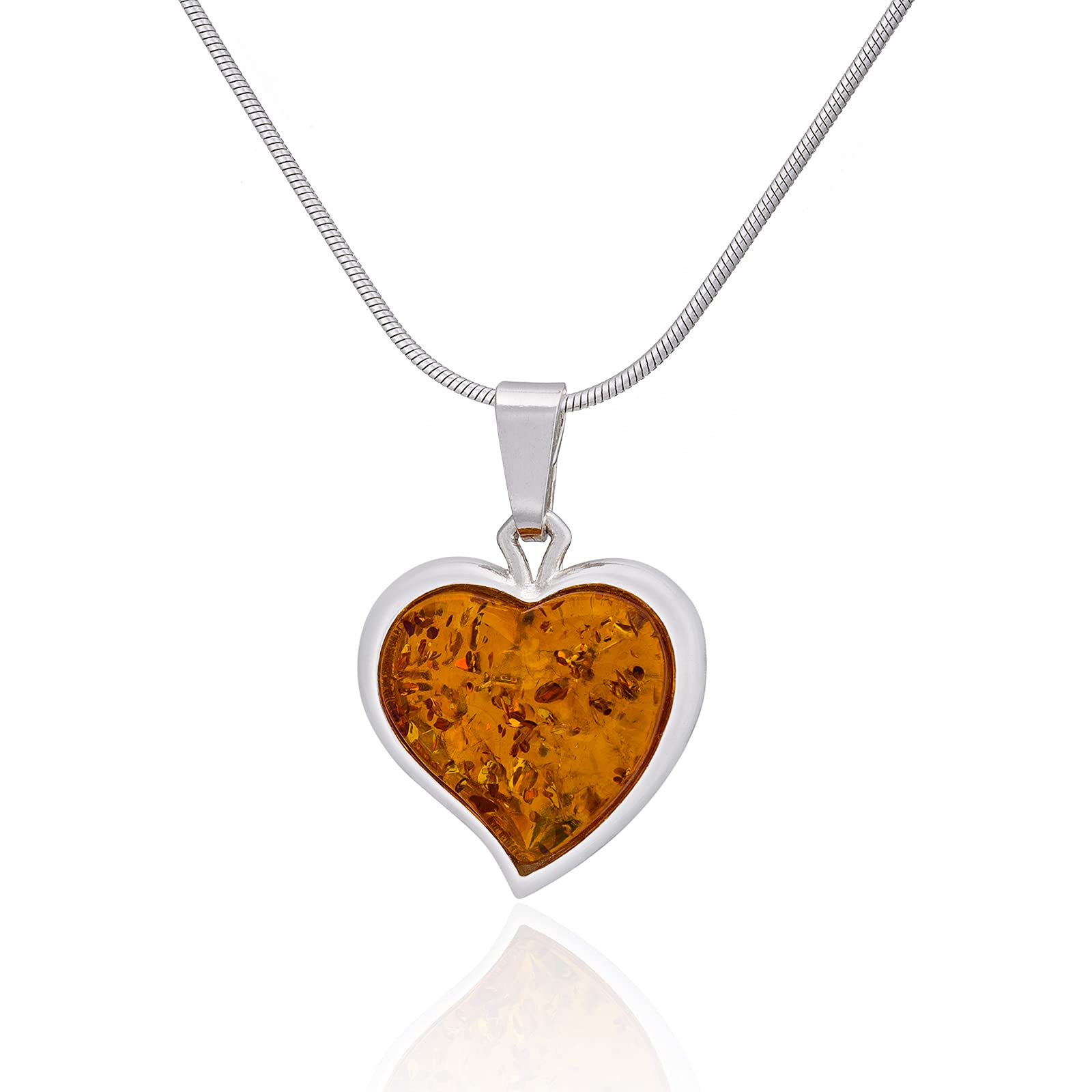 Anello cuore vuoto in argento 925 rodiato con Ambra Baltica | Giallo Ambra