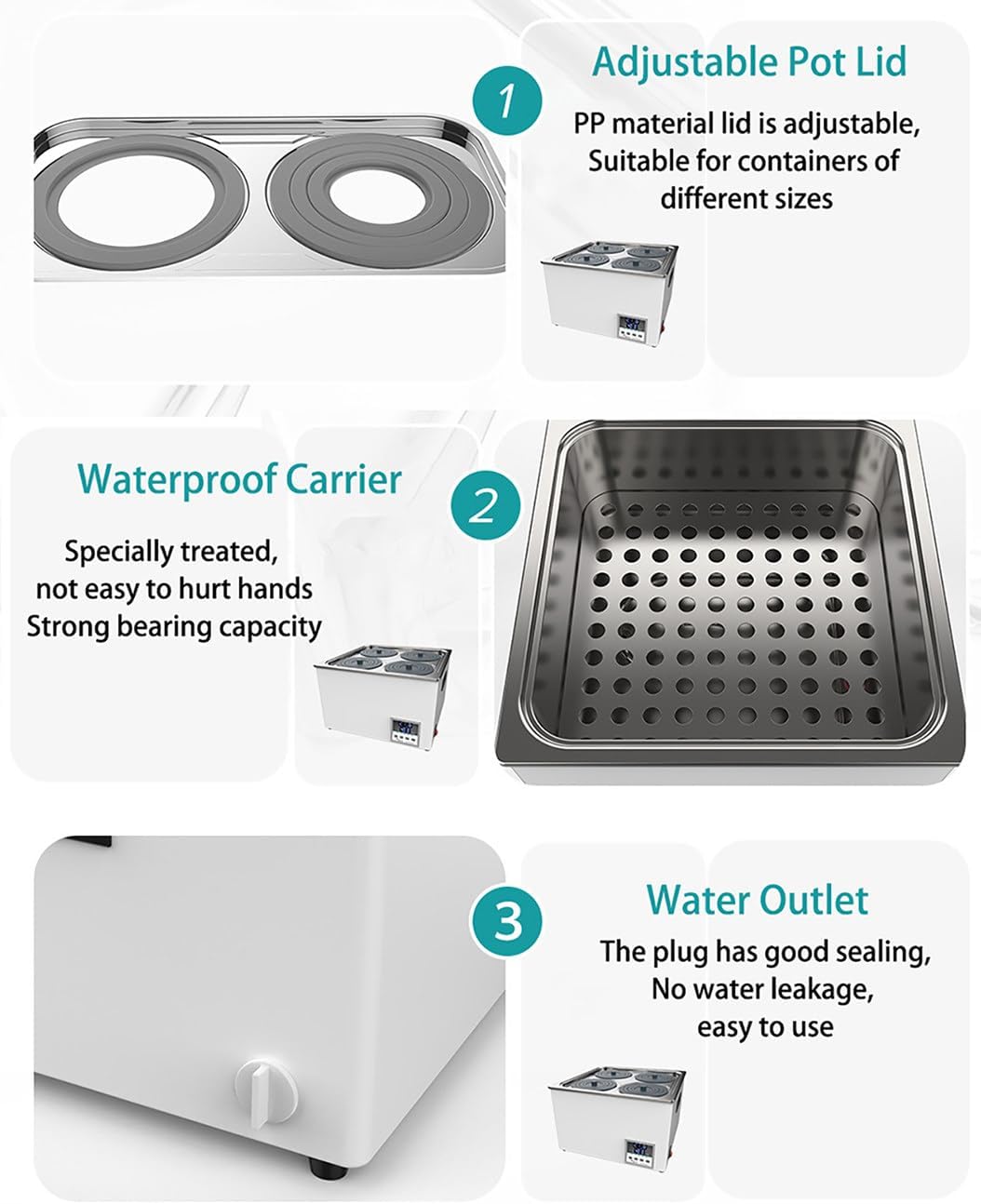 Digital Scientific Laboratory Water Bath 1/2/4/6/8 Hole Water Baths with PP Cover Ring Constant Temperature Heating Equipment for Lab Home,1Hole