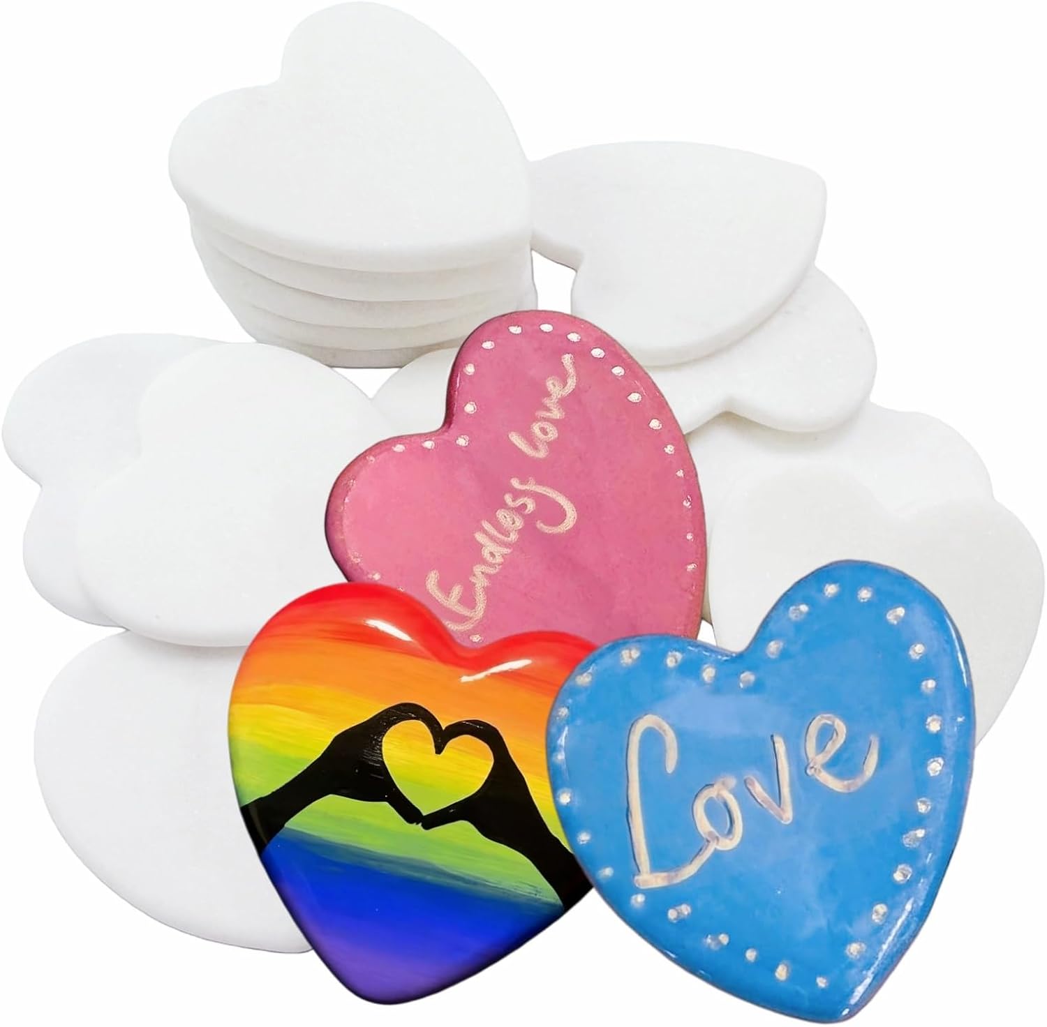 MSACC 16Pcs Heart Shaped Rocks, 2.6 inch Natural DlY Painting Rock, Flat Smooth Kindness Stone for Arts, Crafts, Decorations, Making Holiday Gifts, Art Projects, Fairy TaleThemed PartyEvents