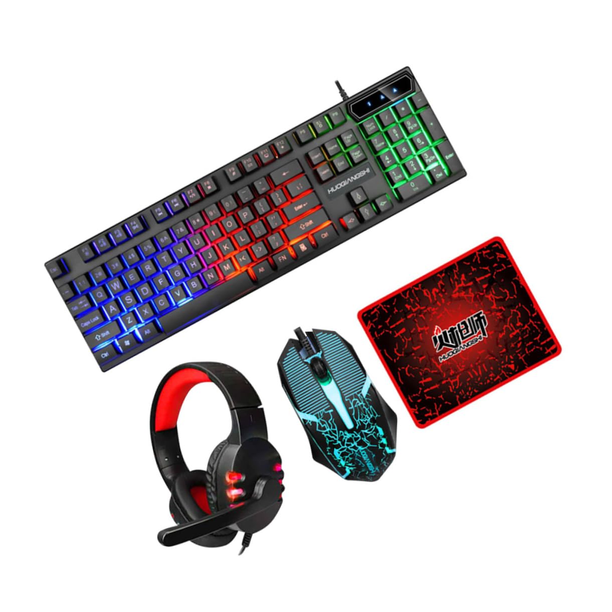Lurrose 1 Set Tastiera Retroilluminata Mouse Cuffie e Tappetino Accessorio USB per Computer Design Ergonomico per Giocatori e per Appassionati Gaming