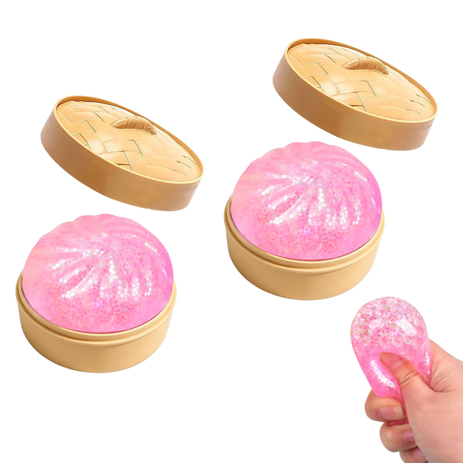 2PCS Dumpling Squishy, Giant Glitter Dumpling Squishy, Mystery Dumplings Squishy Toy, Dumpling Squishy Toy for Stress Relief (Pink)