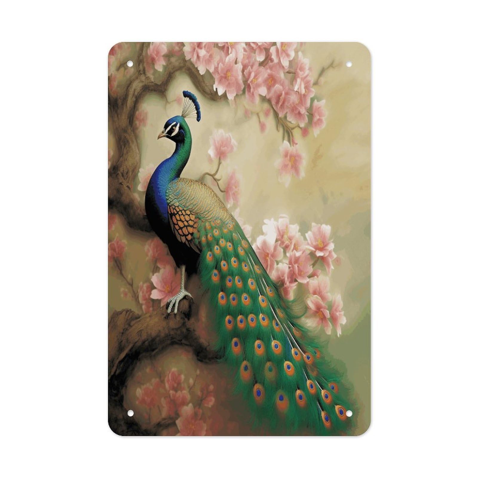 VstaDank Oriental Peacock on Flower Tree Metal Tin Signs Personalized Wall Art Prints Decoration Art Poster Funny Vintage Tin Sign Iron Sheet Painting Metal Signboard Decor Painting for Wall Decor