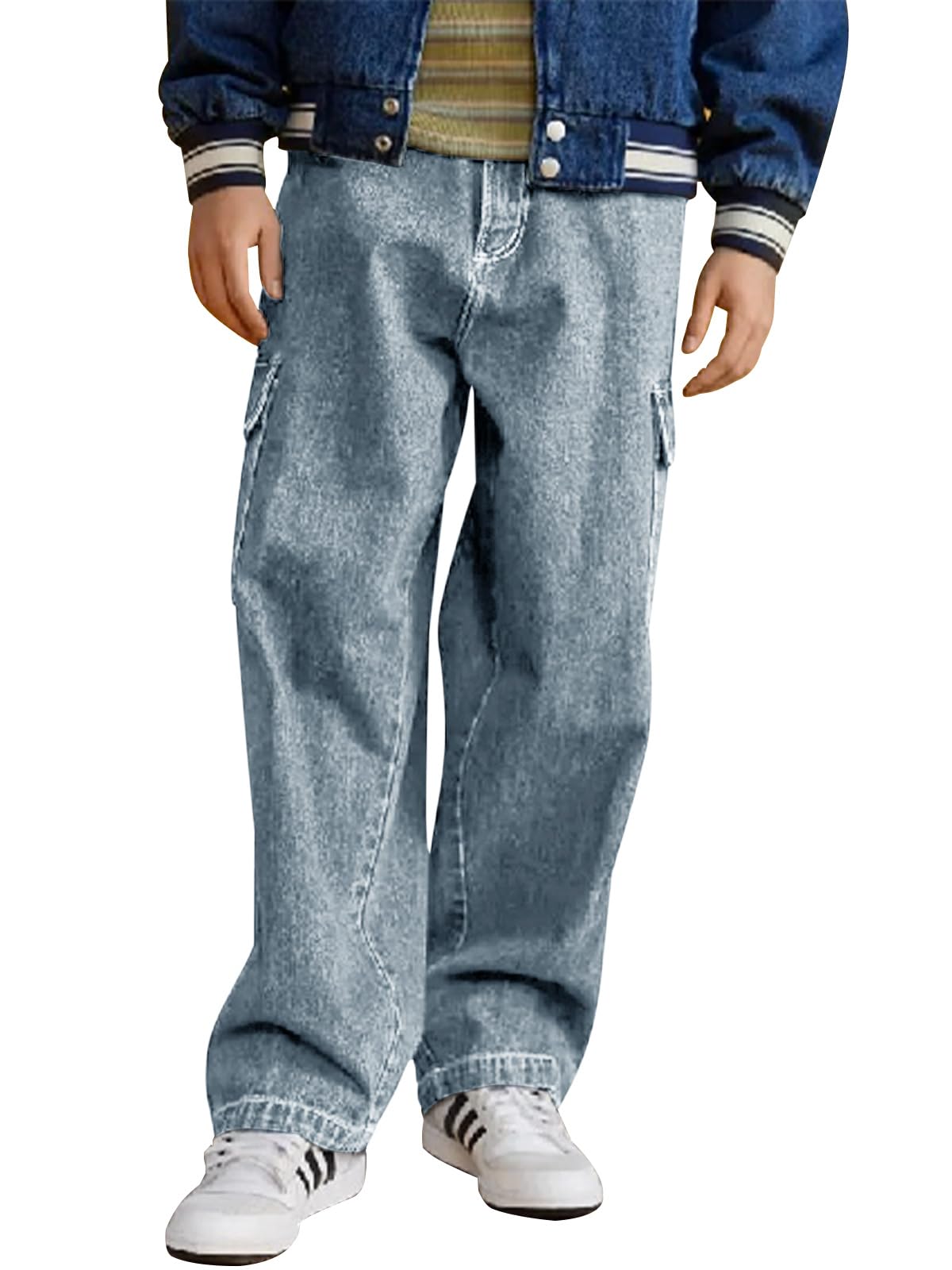 Haloumoning Jungen Jeans Cargohose Baggy | Elastischer Bund, Denimhose, Freizeithose, Herbst Mode, 5-14 Jahre Altersbereich