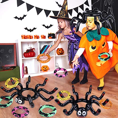 TEPSMIGO Halloween Ring Toss Game Toys 2 Set Inflatable Spiders Costume Witch’s Hat Spider Ring Toss Game, Perfect for Halloween Celebration Carnival School Party Event Decoration Outdoor Indoor