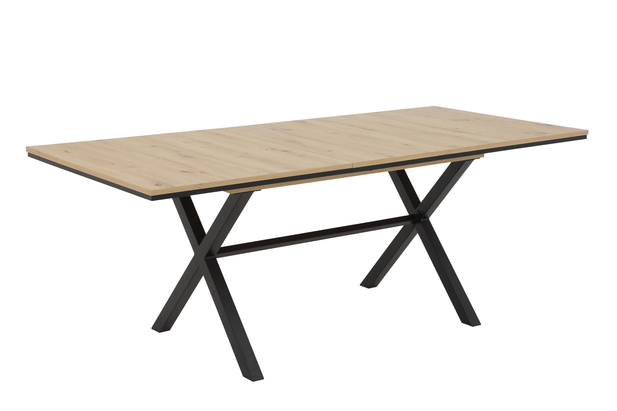 Hela Tische, Karina Table à Manger Extensible, Matériau Dérivé du Bois avec Revêtement en Mélamine, Chêne Artisan, Piètement Anthracite en X, 160-200 x 90 cm