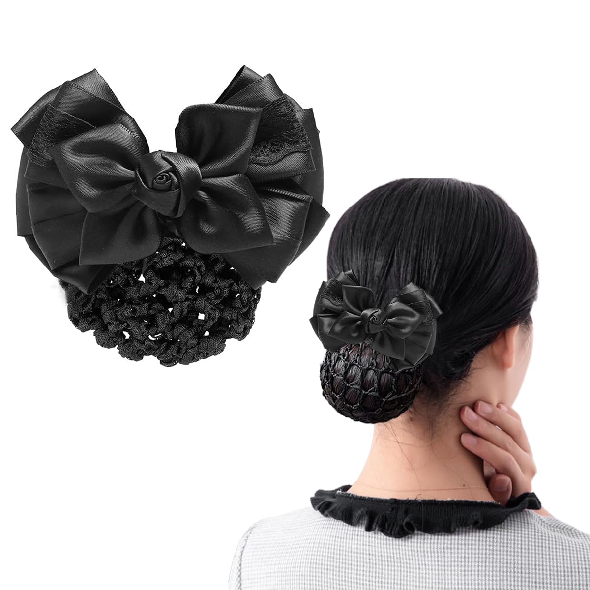 palay PALAY® Hair Buns Clip, Bow Bun Nets Bun Maker for Hair, Lace Rose Hair Bun Accessories for Women, Spring Clip Snood Hair Net for Work or Daily, Dancer Nurse Hair Accessory-picture-14