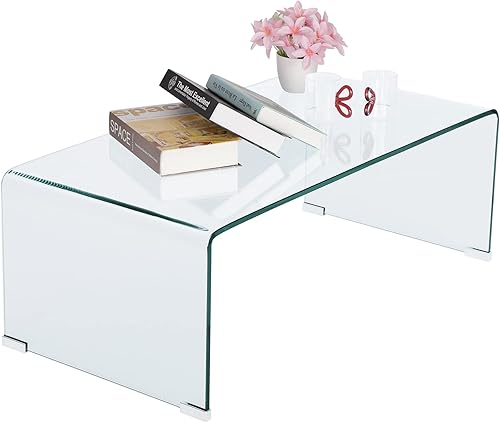 Miniatura 19 de Mesa de centro rectangular de cristal, mesas de centro de cristal para sala de estar, mesas transparentes para oficina en casa o conversación Negro