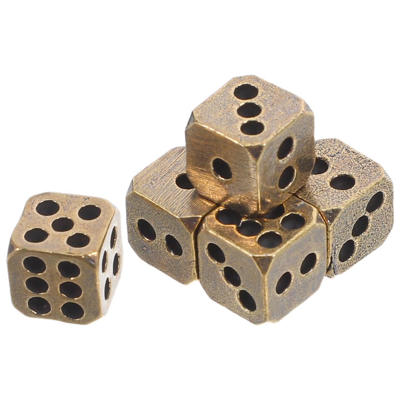 Homoyoyo 6pcs Solid Brass Dice Set, Vintage Antique Gold Metal Dice with Rounded Corners, Heavy Brass Bar for Table Games, Party, Home Decor, Lucky Present Sided Set Solid Metal Game Playing