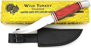 Wild Turkey Handmade Collection Color Wood Handle Fixed Blade Skinner Knife w/Leather Sheath (Red) - Wild Turkey Handmade