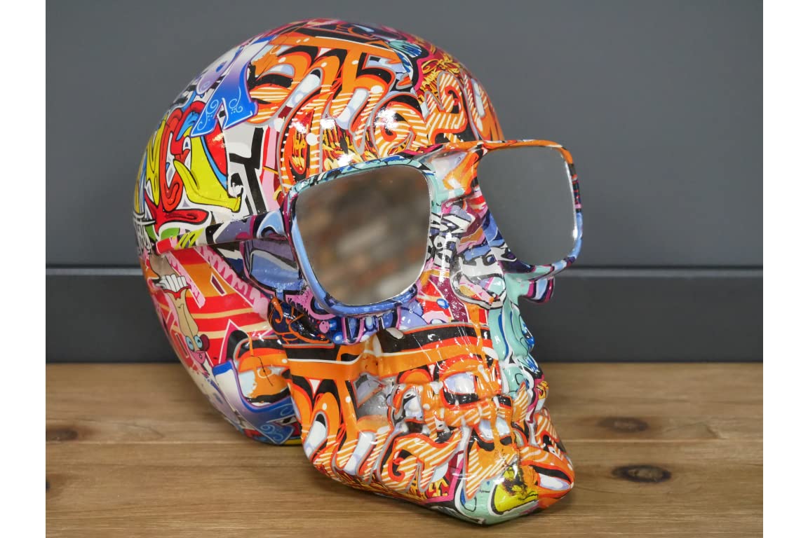 Venture Vehicles Ltd Graffiti Style Colourful Skull Ornament with Mirrored Shades Sunglasses | Resin Ornament