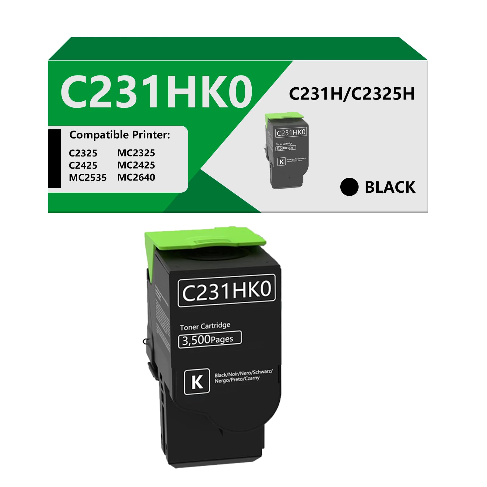 C231HK0 C2425 Black High Yield Toner Cartridge Replacement for Lexmark C2310K0 C231H Toner Cartridge for Lexmark C2325 C2325dw MC2325adw C2425 C2425dw