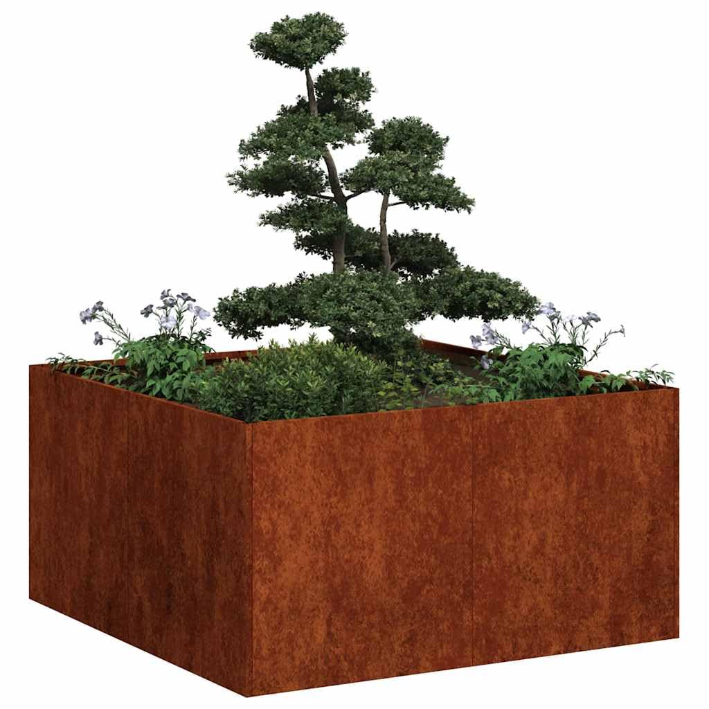 Macetero de acero resistente a la intemperie con patillas de apoyo, jardinera oxidada de 80 x 80 x 40 cm para jardín, balcón y terraza