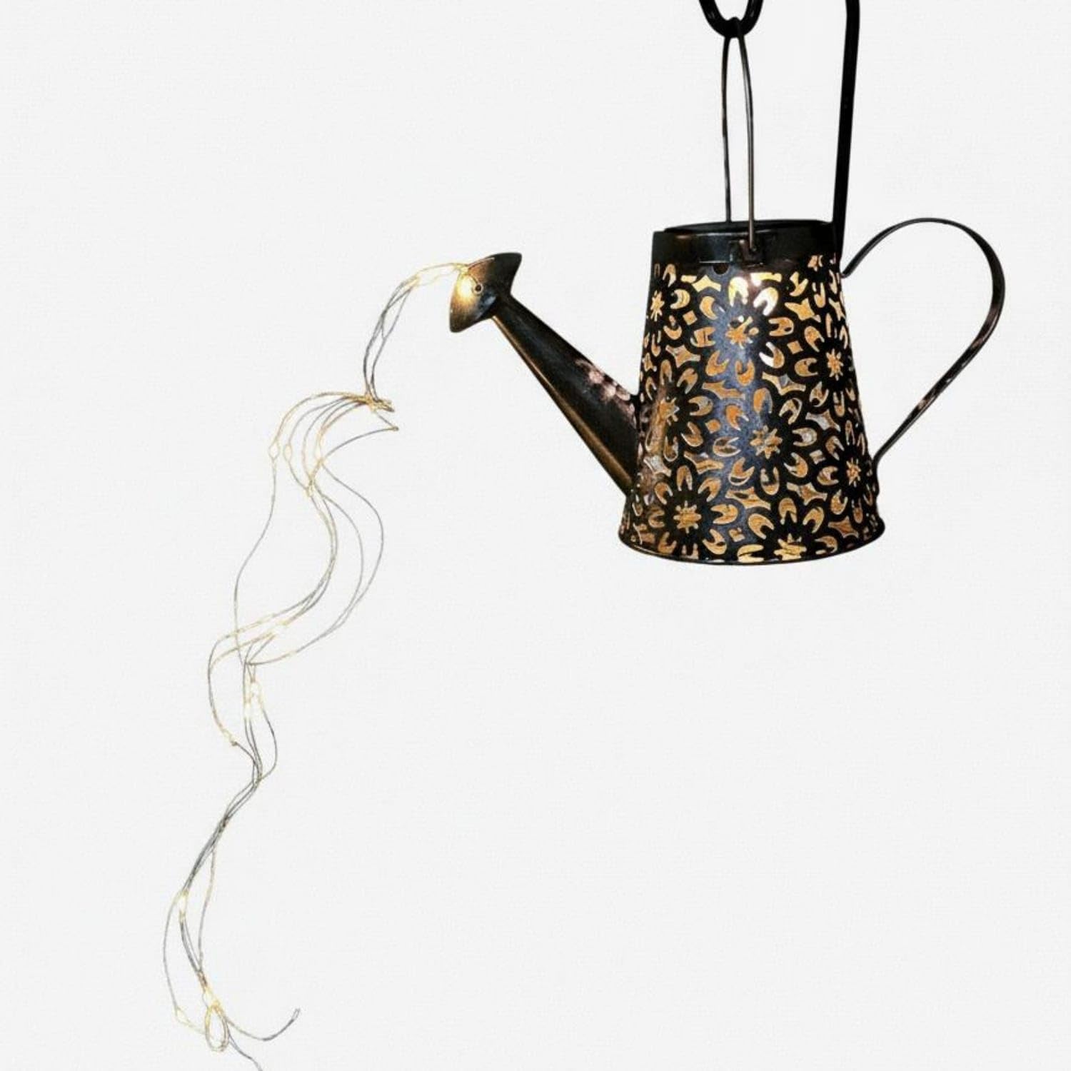Waterproof Solar Watering Can Light Flowing Water Effect Stake No Wiring Required Hollow Iron Kettle Lamp Automatic On/deactivate for Courtyard, Patio, Pathway, Balcony, Mt-b Warm Flashing-image-24