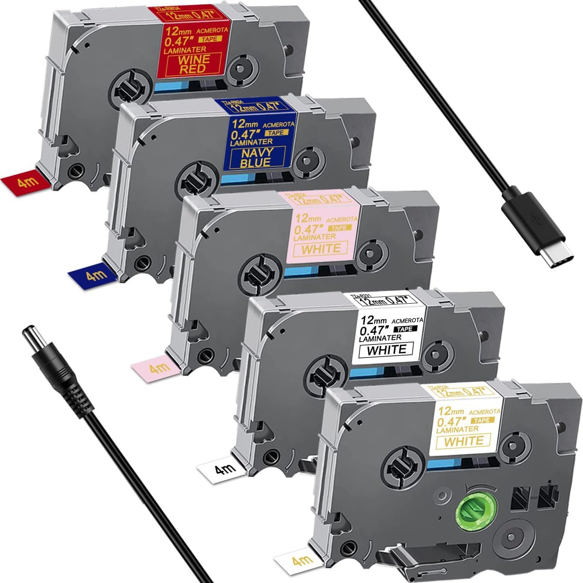 Satin Ribbon Label Tape Compatible for Brother TZe-R231 TZe-R234 TZe-RE34 TZe-RN34 TZe-RW34 12mm 0.47'' Ribbon Tapes for Brother Ptouch PT-D210 PTH110 E110 PT-H200 1005 PTD400AD, 5-Pack