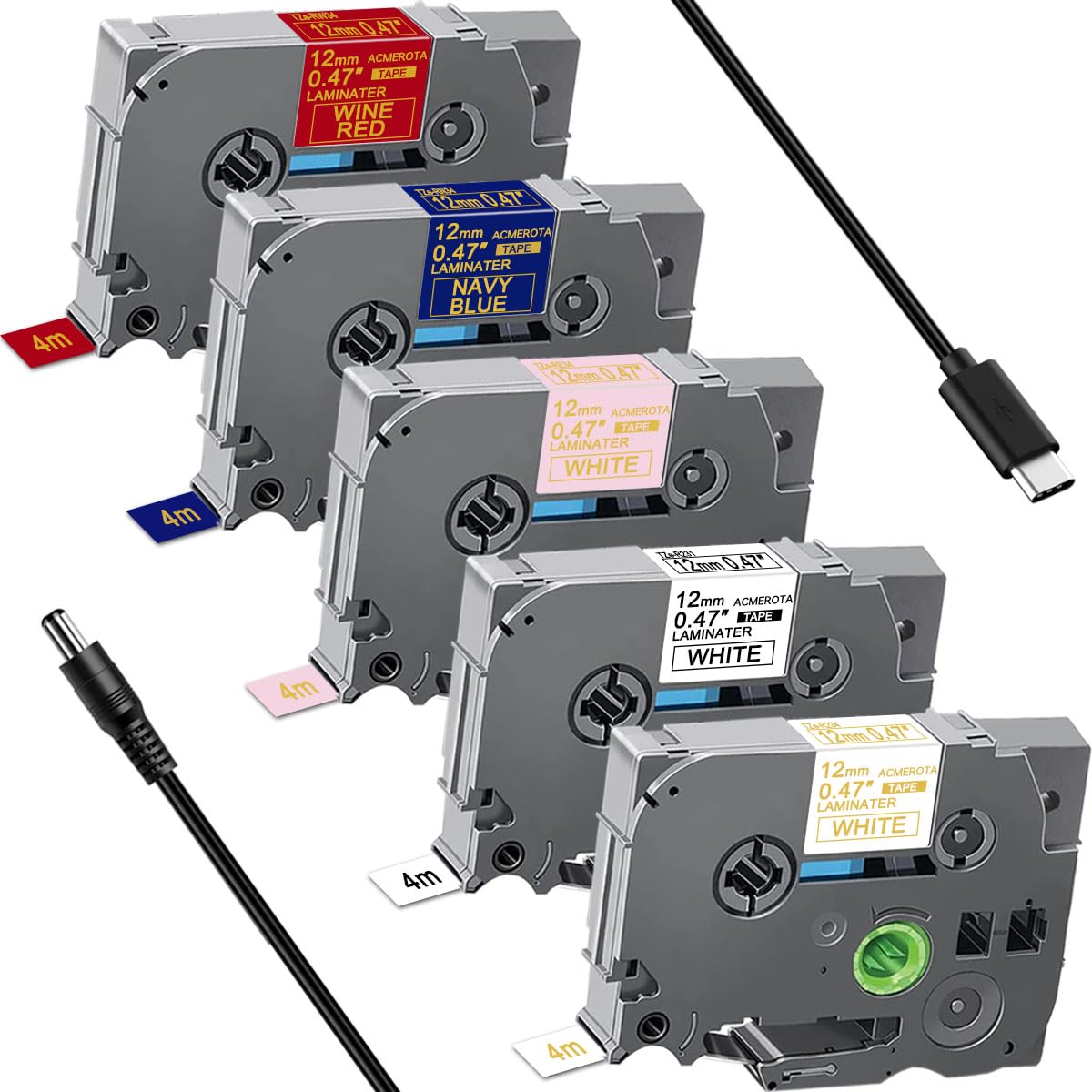 Satin Ribbon Label Tape Compatible for Brother TZe-R231 TZe-R234 TZe-RE34 TZe-RN34 TZe-RW34 12mm 0.47'' Ribbon Tapes for Brother Ptouch PT-D210 PTH110 E110 PT-H200 1005 PTD400AD, 5-Pack