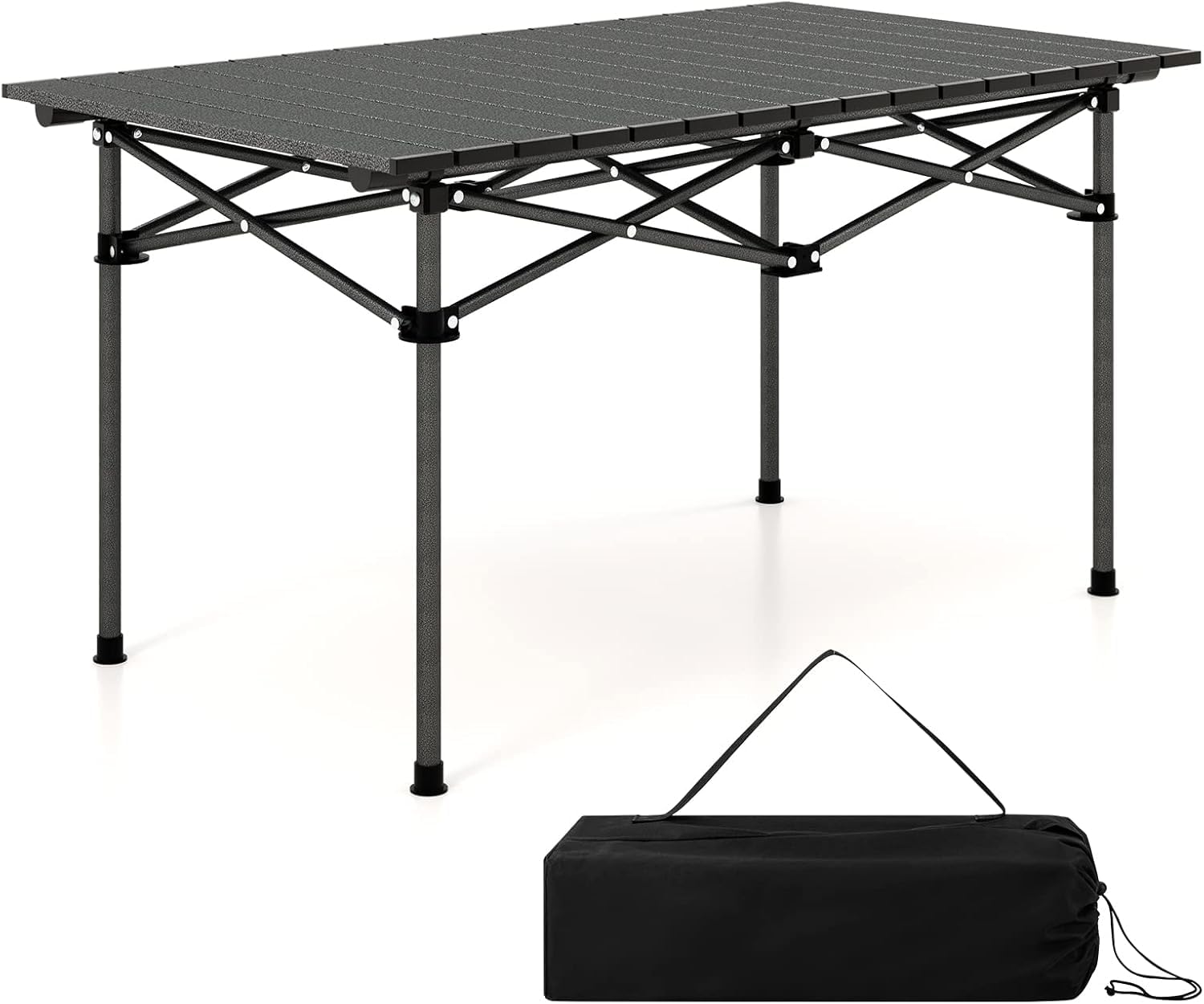 FANTASK Table de Camping Pliable avec Plateau Enroulable, Table de Jardin Pliante avec Plateau en Aluminium pour 4 Personnes